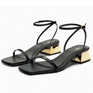 Zara limited eidtion Elegant leather Black and Gold Women's Sandals